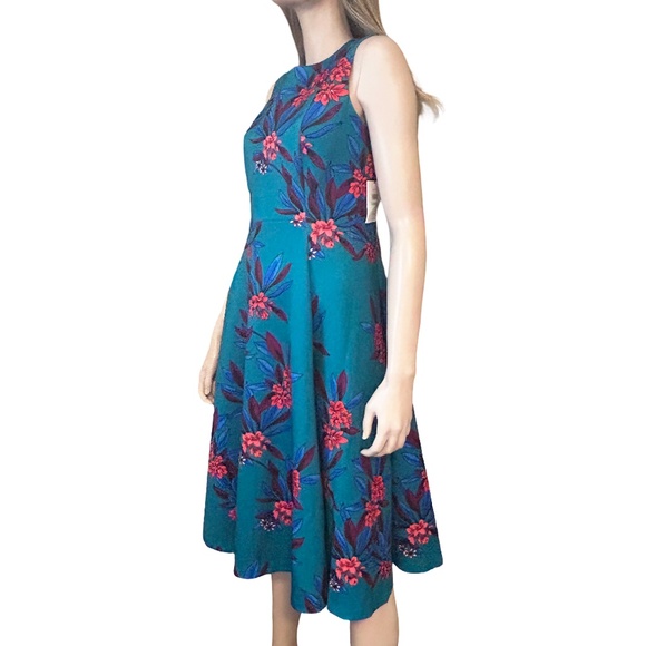 Calvin Klein Fit Flare Scuba Dress Colourful floral print Hip Pockets Full Skirt - Picture 4 of 15